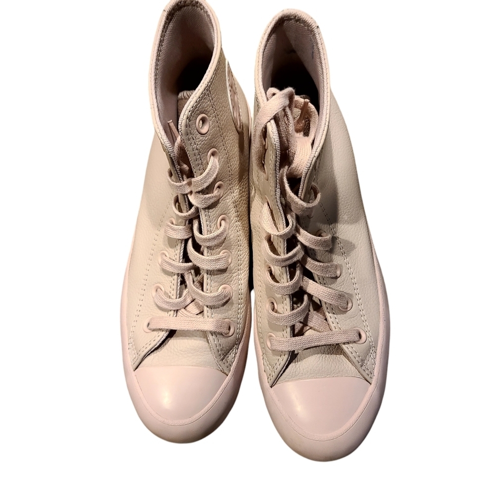 Converse Cream and Pink High-Top Sneakers with Rugged Sole - Picture 4 of 6